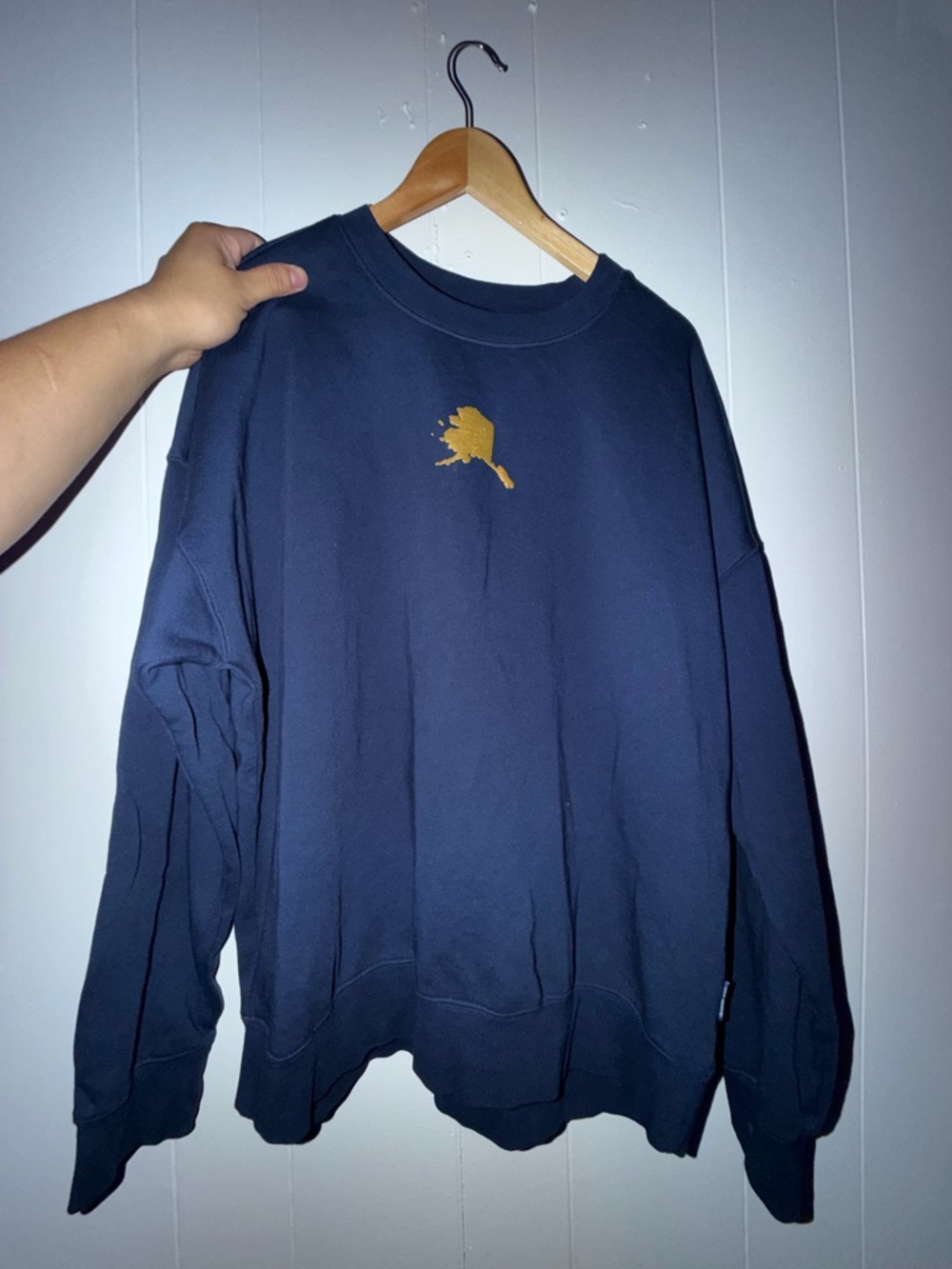 Men Navy Crewneck Sweatshirt with Gold Splash Detail